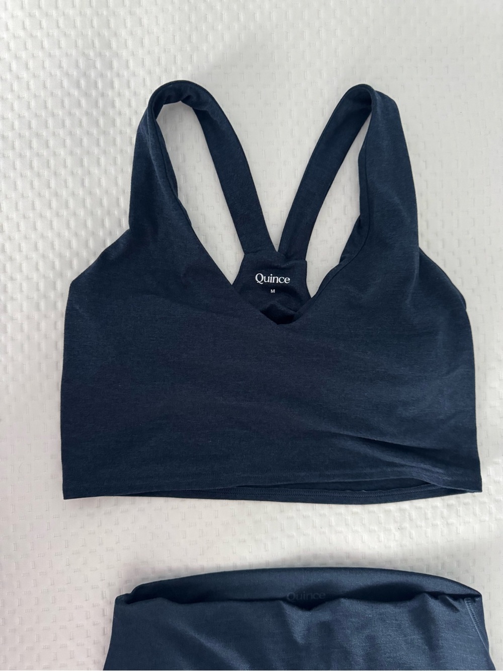Quince Navy Seamless Sport Yoga Bralette with V-Back Straps